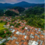 overhead shot of houses with orange roofs